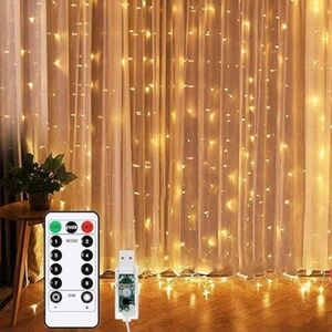 NEW Indoor/Outdoor String Lights, 300 LEDs Warm White Twinkle 8 Modes USB Remote